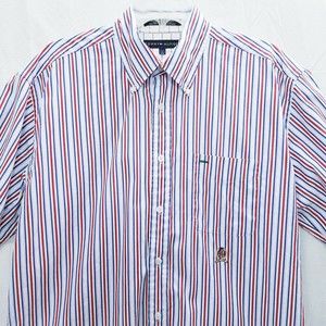 Tommy Hilfiger Button Down short Sleeve Shirt Men's size Large red white blue
